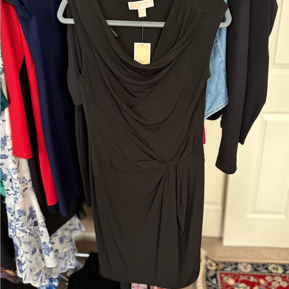 Michael Kors Black Draped Midi Dress